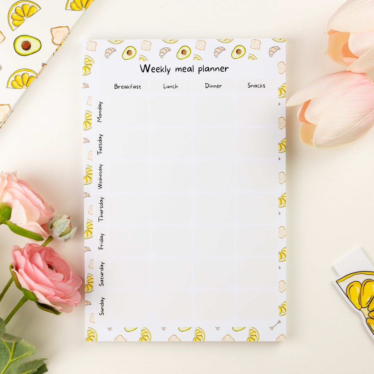 Avocado and lemon themed weekly meal planner notepad