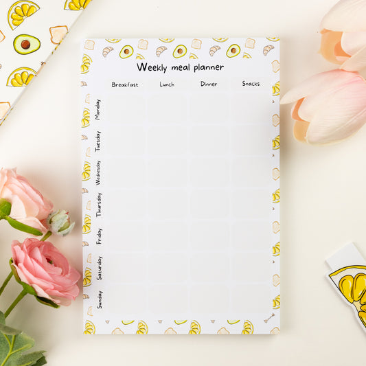 Avocado and lemon themed weekly meal planner notepad