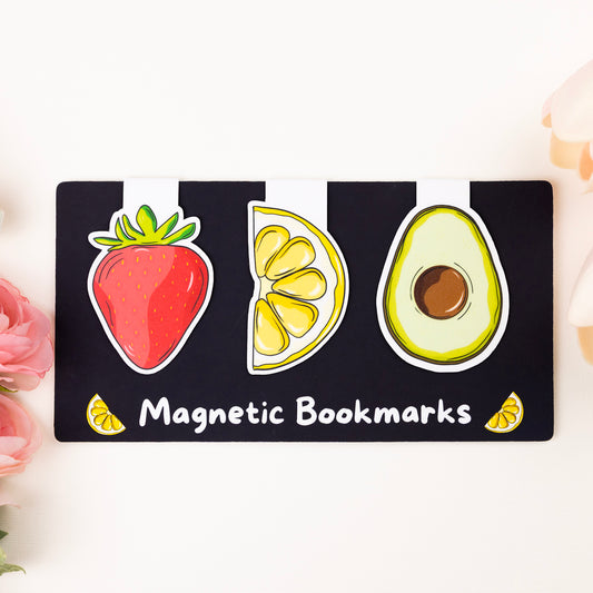 Strawberry, lemon and avocado themed magnetic bookmark set of 3