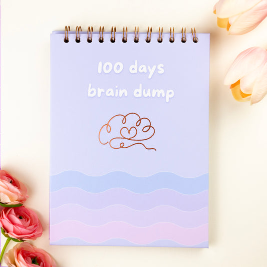 Spiral bound purple planner "100 days brain dump"